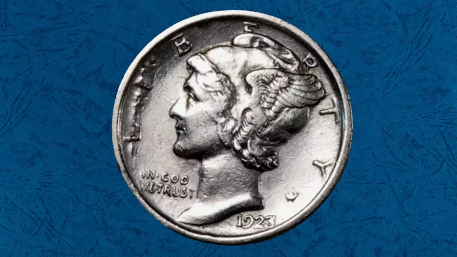 1923 Mercury dime lamination error showing peeling or flaking silver surface on the coin face